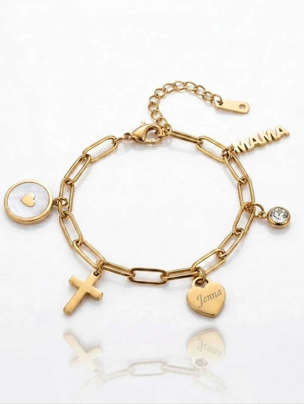 Gold Paperclip Chain Charm Bracelet With Charms